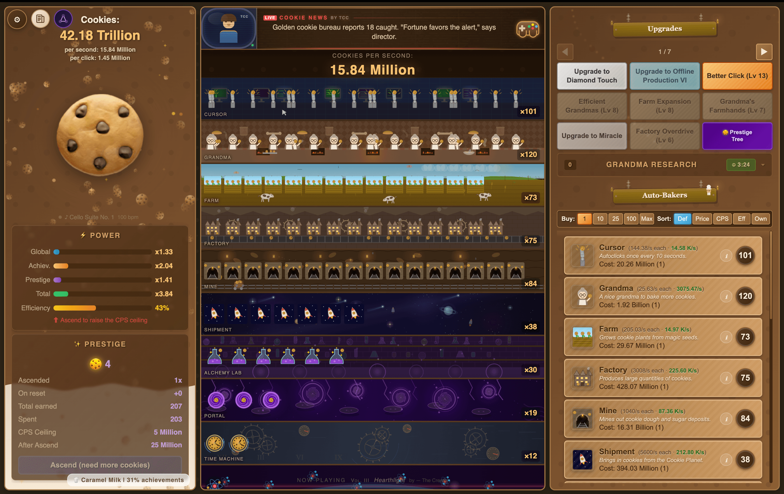 Main UI: cookie, rows, shop